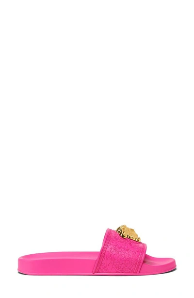 Versace Medusa-head Plaque Open-toe Slides In Fuchsia