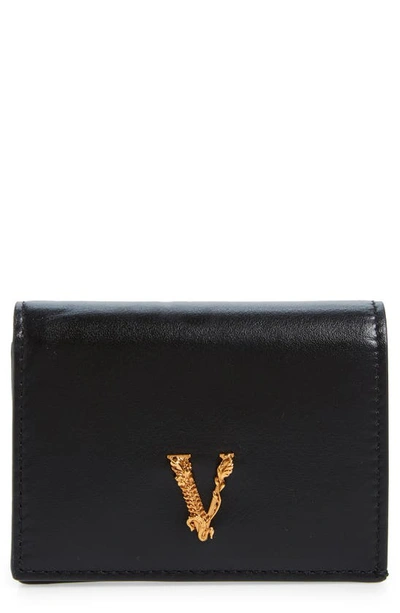 Shop Versace Virtus Leather Wallet In Black- Gold