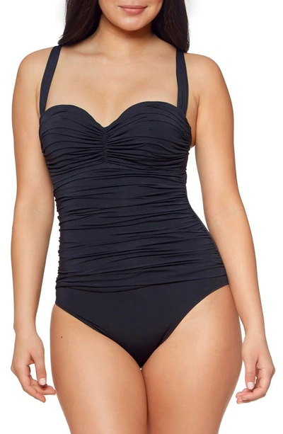 Shop Bleu By Rod Beattie Kore Shirred Underwire One-piece Swimsuit In Black