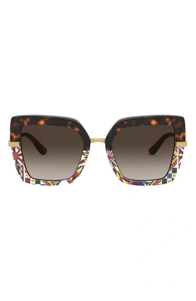 Shop Dolce & Gabbana 52mm Square Sunglasses In Brown Havana