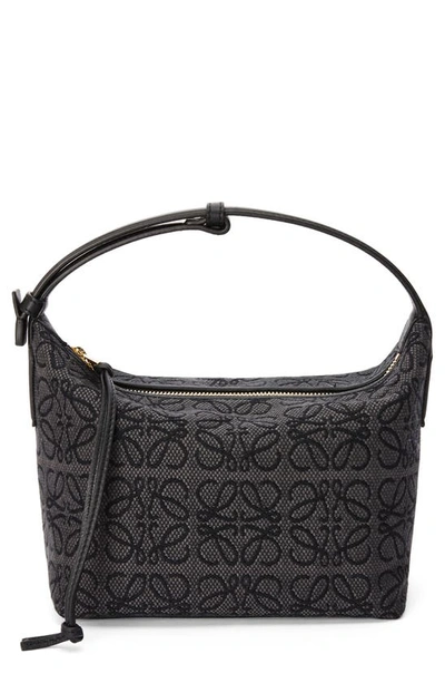 Shop Loewe Small Cubi Anagram Canvas Hobo In Anthracite/ Black