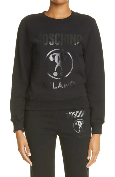 Shop Moschino Double Question Mark Logo Sweatshirt In Fantasy Print Black