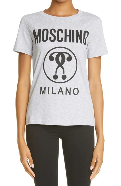Shop Moschino Double Question Mark Logo Graphic Tee In Fantasy Print Grey
