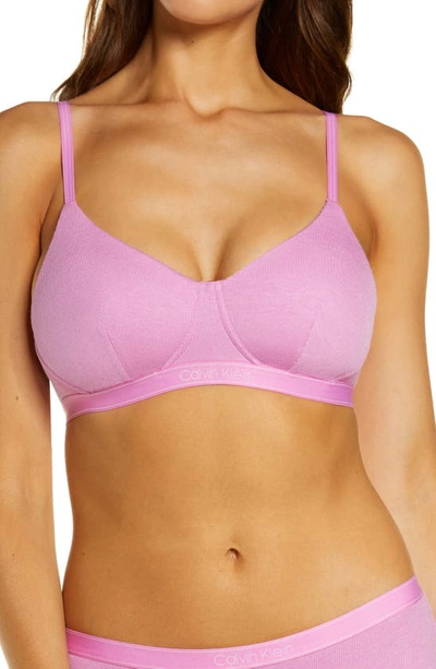 Calvin Klein Pure Ribbed Lightly Lined Bralette In Barely Pink