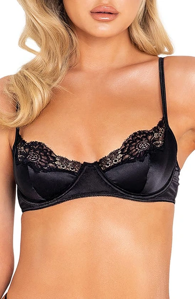 Shop Roma Confidential Lace Trim Satin Underwire Bra & Thong Set In Black