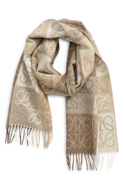 Anagram Wool & Cashmere Scarf In White/ Beige