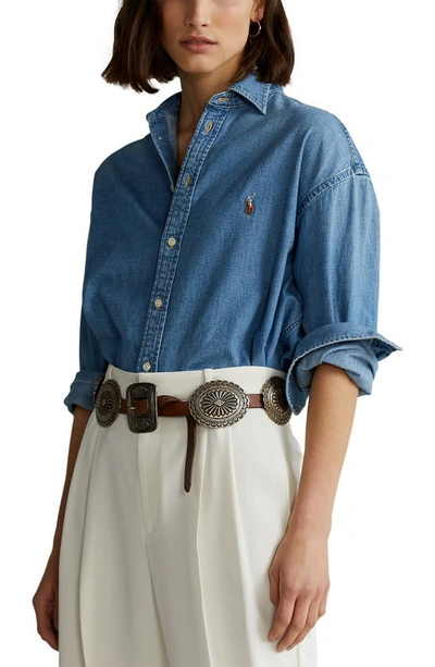 Polo Ralph Lauren Logo Detail Denim Shirt In Denim Blue | ModeSens
