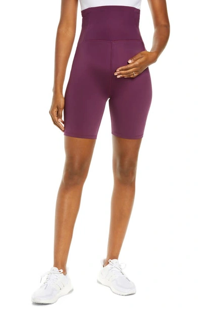 Shop Girlfriend Collective Seamless Maternity Bike Shorts In Plum