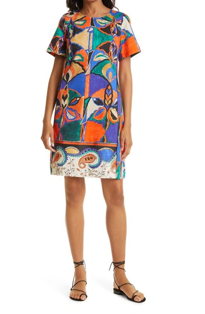 Shop Kobi Halperin Angie Mixed Print Stretch Poplin Dress In Orange Multi
