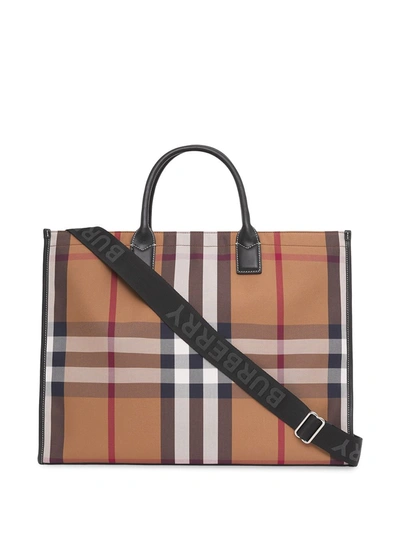 Shop Burberry Check-print Tote Bag In Mixed Colours