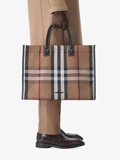 Shop Burberry Check-print Tote Bag In Mixed Colours