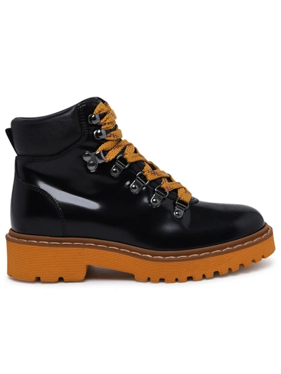 Shop Hogan Black Abraded Leather Hiking Boots