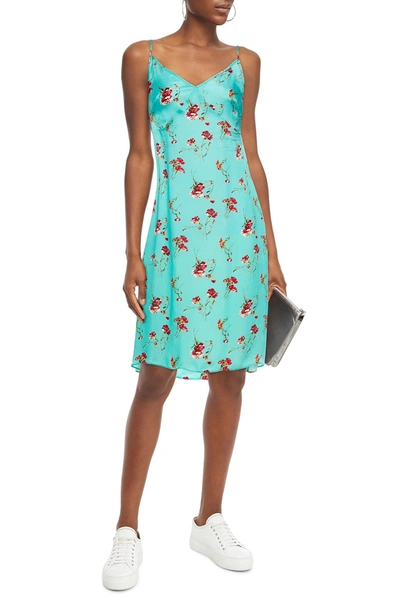 R13 Floral-print Cupro-cady Dress In Turquoise