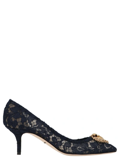 Shop Dolce & Gabbana Lace Detailed Pointed In Navy