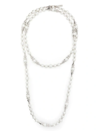 Shop Junya Watanabe Spike Stud Pearl Layered Necklace In Silber