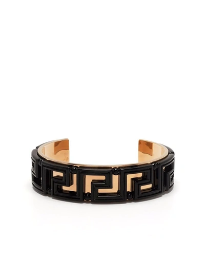 Shop Versace Greca-pattern Bracelet In Black