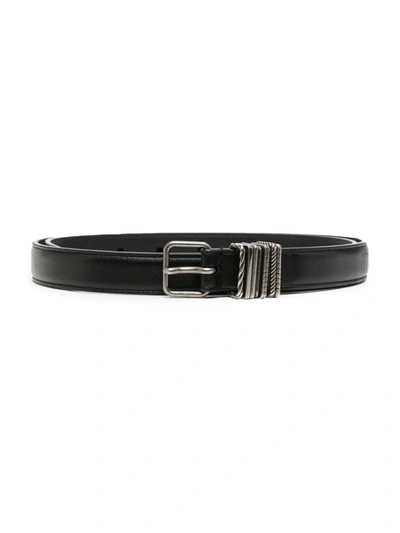 Shop Saint Laurent Leather Buckle Belt In Black