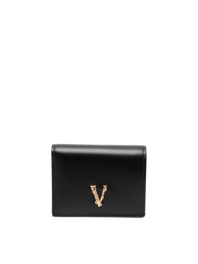 Shop Versace Virtus Leather Wallet In Black