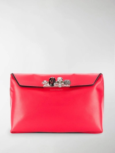 Shop Alexander Mcqueen Skull-detail Clutch In Red