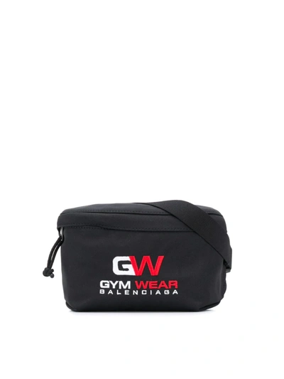 Shop Balenciaga Gym Wear Embroidered Logo Belt Bag In Black