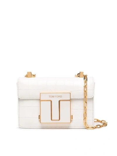 Shop Tom Ford 001 Crocodile-embossed Shoulder Bag In White