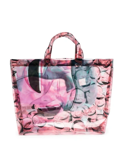 Shop Comme Des Garçons Shirt Face-print Tote Bag In Pink