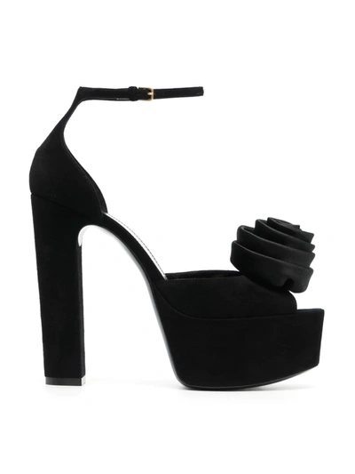Shop Saint Laurent Jodie Flower-detail Platform Sandals In Black