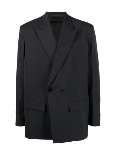 Shop Valentino Double-breasted Wool Blazer In Grey