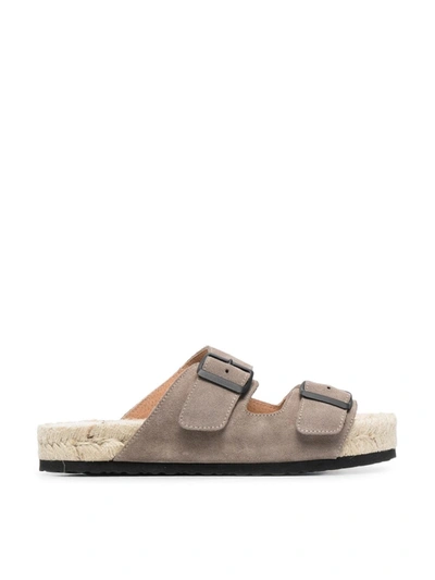 Shop Manebi Buckled Flat Sandals In Grey