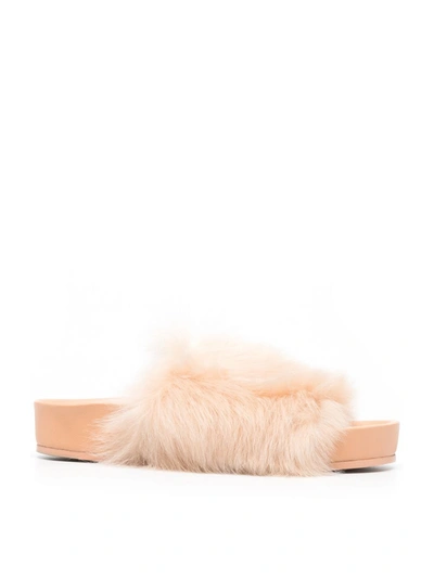 Shop Jil Sander Fur-strap Slide Sandals In Neutrals