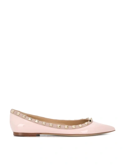 Shop Valentino Rockstud Pointed Ballerina Shoes In Pink