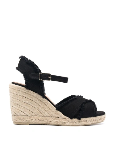 Shop Castaã±er Bromelia Raw-cut Wedge Sandals In Black