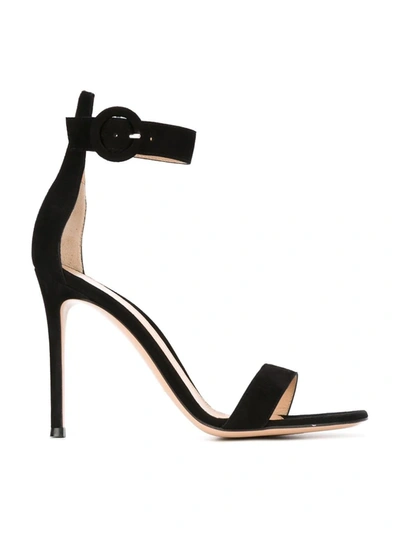 Shop Gianvito Rossi 105mm Suede Stiletto Sandals In Black