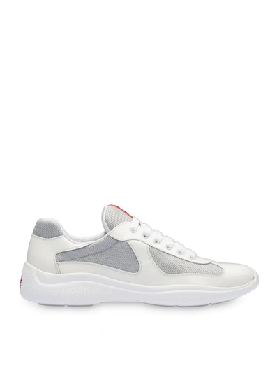 Shop Prada White Americas Cup Patent Leather Sneakers