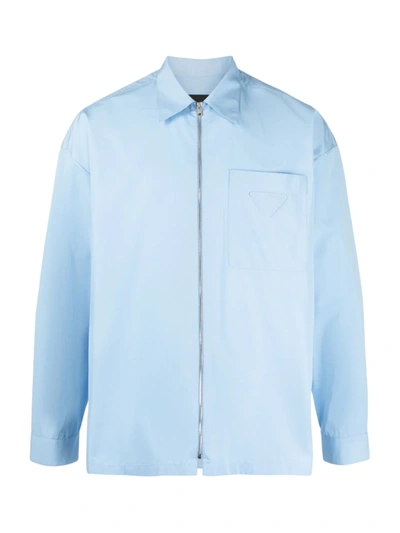 Shop Prada Classic Collar Zipped Shirt In Blue