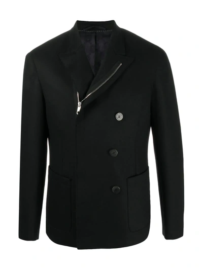 Shop Neil Barrett Off-centred Zipped Double-breasted Jacket In Black