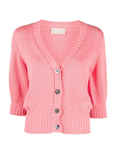 Shop Drumohr Crop-sleeves Cotton Cardigan In Pink
