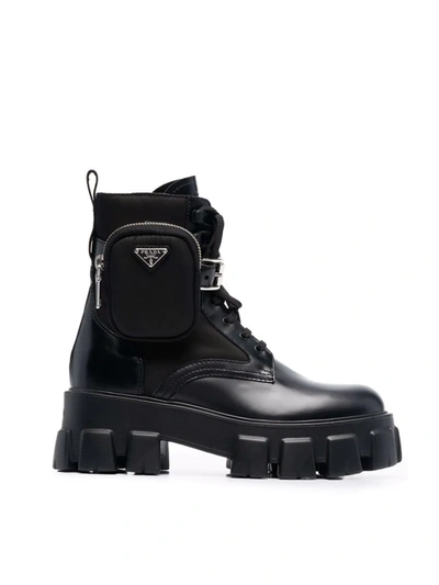 Shop Prada Monolith Lace-up Boots In Black