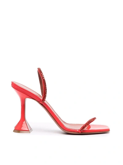 Shop Amina Muaddi Gilda 95mm Slingback Sandals In Red