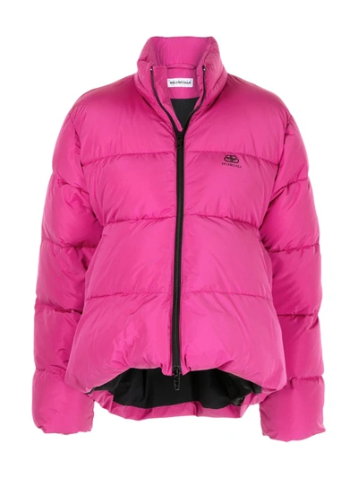 Shop Balenciaga Cropped Puffer Jacket In Pink