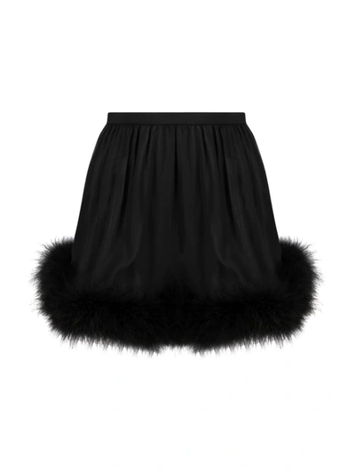 Shop Saint Laurent Feather-trim Semi-sheer Shorts In Black