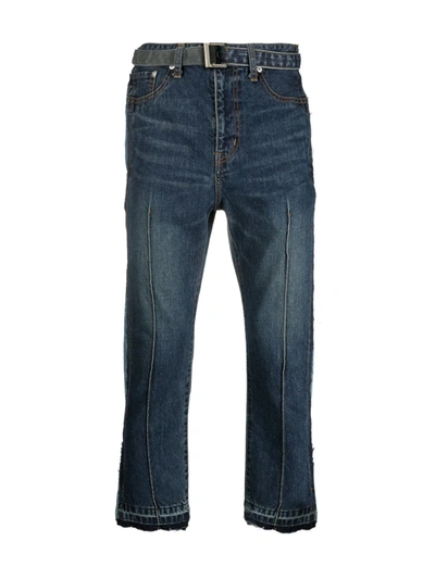 Shop Sacai Side-stripe Cropped Jeans In Blue