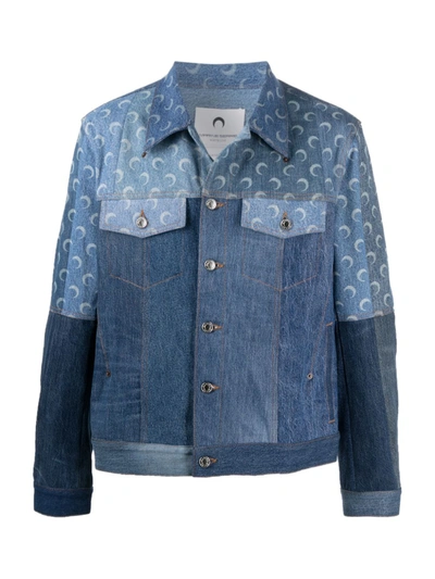 Shop Marine Serre Moon-print Denim Jacket In Blue