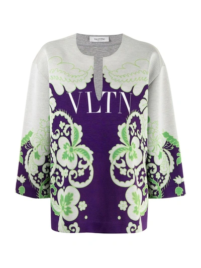 Shop Valentino Vltn Floral-print Sweatshirt In Grey