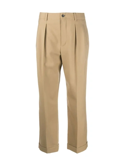 Shop Saint Laurent Cropped High-waisted Trousers In Neutrals