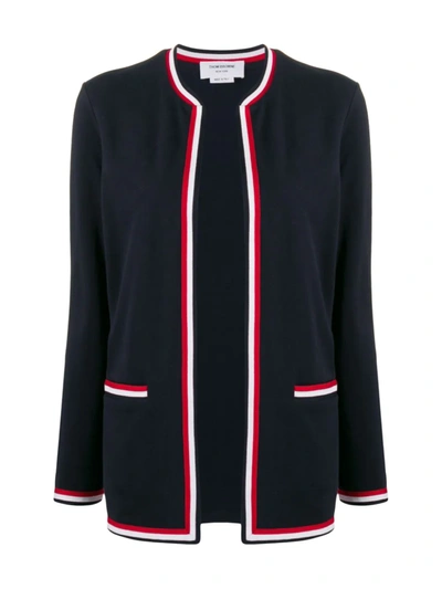 Shop Thom Browne Open Front Ribbed Rwb-trim Cardigan In Blue