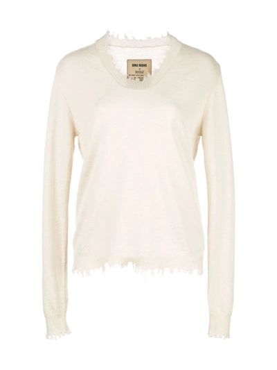 Shop Uma Wang Frayed Knit Jumper In White