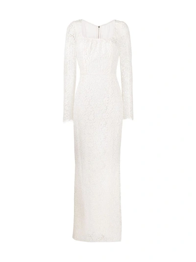 Shop Dolce & Gabbana Lace Long Dress In Neutrals