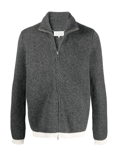 Shop Maison Margiela Ribbed Zip-up Fleece In Grey