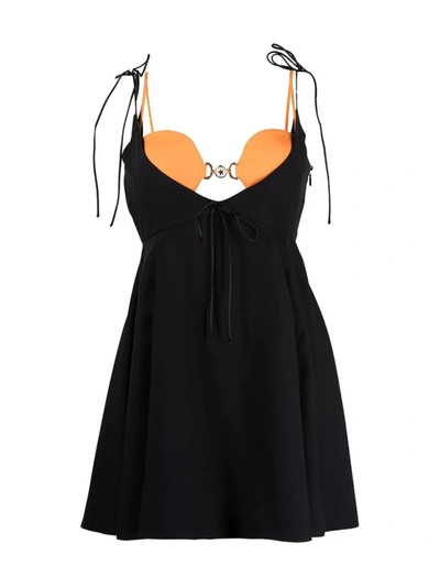 Shop Versace Pleat-detail Mini Dress In Black